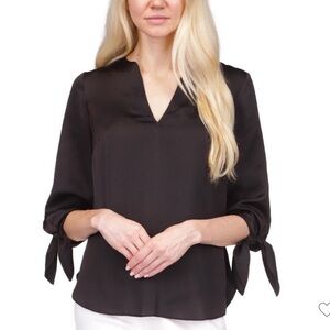 Michael Kors Womens Textured Satin Tie Sleeve Tunic Blouse, Black, X-Small